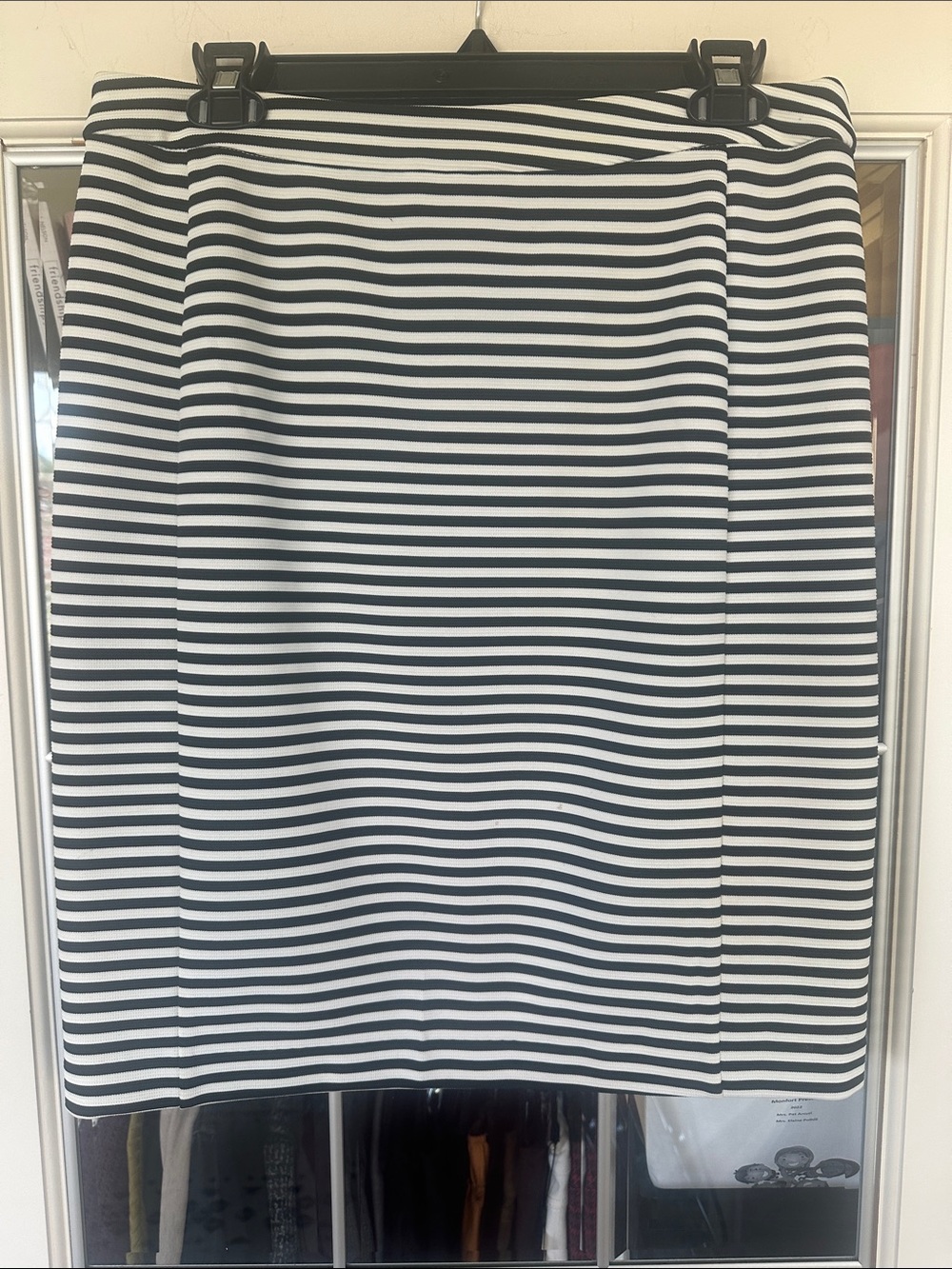 Women's Navy and White Striped Pencil Skirt